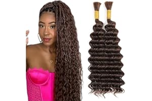 Tuheerst #4 Chocolate Brown Color Human Braiding Hair For Boho Deep Wave No Weft 50g/Bundle Total 100g Unprocessed Crochet Braids Hair Extension 16 16 Inch