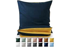 Blumtal Biancheria da Letto con Design Reversibile da 155x200 cm incl. Federa 50x80 cm - Lenzuola invernali in microfibra extra morbida certificate Oeko-Tex, 2 pezzi, Blu Oceano/Senape