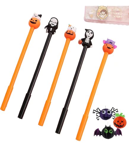 4 Stylos à Bille Halloween Adorables - Multicolores (Rouge, Bleu, Noir, Vert) Pour Enfants, École, Dessin