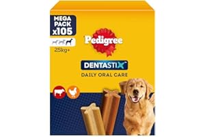 Pedigree Dentastix Snack per la Igiene Orale (Cane Grande +25 kg), 270 g 105 Pezzi - 15 Confezioni da 7 Pezzi (105 Pezzi totali)