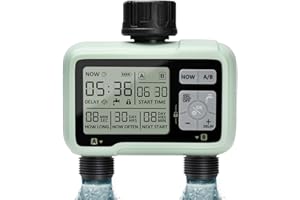 2 Salidas Programador Riego Automático,Johgee Programador de riego, Sistema de riego Controlador/Modo de Bloqueo para niños/Modo automático y Manual/Retraso por Lluvia / IPX5 a Prueba de Agua