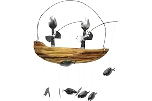 Nrkin Angler Windspiel, Besteck Mann Fischlöffel Fisch Windspiel Angeln Mann Löffel Fischskulpturen Windspiel, Kreatures Design Küstenstil Windspiel Indoor Outdoor Hanging Room Ornament