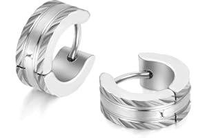 JewelryWe Schmuck Herren-Ohrringe, Edelstahl Creolen Gestüt Ohrstecker, Blau Schwarz Gold Silber