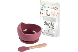 ILONDON Think Baby ® Plastic Free Anti Slip Bowl & Spoon Set - Created in UK - BPA Free Non Toxic - Silicone & Bamboo Weaning Set - Improved Design High Suction - Food Grade Baby Weaning Set 1 Pack