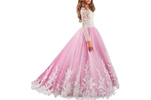 IBTOM CASTLE Vestido de niña de Flores para la Boda Niños Largo Gala Encaje De Ceremonia Fiesta Elegantes Comunión Paseo Baile Pageant Damas De Honor Coctel Vacaciones Noche De Princesa