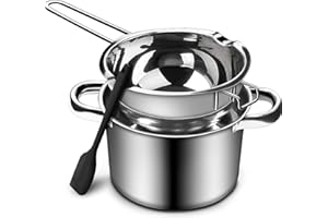 MARSHEEPY Doppelkessel Schmelztiegel-Kit, 1000ml Wasserbad-Schmelzschale Dampfgarer mit Doppelgriff Edelstahl Schokolade Schmelztopf mit Silikon-Spatel für Schokolade Zucker Butter Käse Karamell Kerzen Wachs
