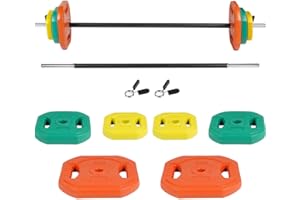 EIGFOH Set de Pesas con Barra, Discos de Colores de 7.5kg, 5kg, 2.5 kg y 1.25 kg,Juego de Mancuernas de 20/30/40/50kg
