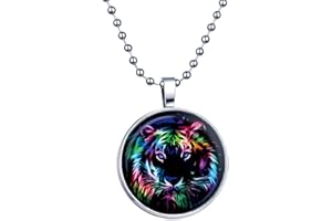 Yumilok Jewelry Collier Pendentif Lumineux Bleu en Alliage et résine la tête du Tigre Cool en Fashion coloré pour Femme Homme Cadeau Toussaint