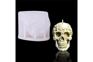 JS MOLD Moule à bougie en silicone 3D en forme de tête de mort - En résine époxy - Pour Halloween - Pour béton, plâtre, bougies à couler (03#)