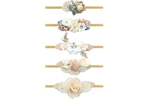 Cinaci 5 Pack Delicate Floral Flower Nylon Headbands Hair Bands Accessories for Baby Girls Newborns Infants Toddlers Kids (5 Pack S5)