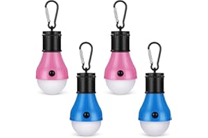 FUNYORD 4-częściowa lampa kempingowa LED, przenośna latarnia kempingowa do namiotu, oświetlenie kempingowe LED z 3 trybami, latarnia z karabińczykiem do wędkowania, grilla, turystyki pieszej, niebieska +