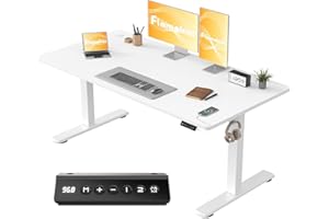 ‎FLAMAKER Flamaker Höhenverstellbarer Schreibtisch Ganze Tischplatte 140 x 60 cm, Schreibtisch Höhenverstellbar Elektrisch mit Memory Steuerung, Gaming Tisch mit Sitzende Erinnerung und USB-Aufladung (Weiß)