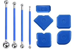 BIGCHEER Lot de 9 outils de grattoir, 4 pièces d'extracteur de billes en métal et 5 pièces de lissage en silicone, kit de grattoir à outils en silicone avec joint d'extracteur de billes métalliques