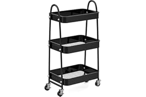 KeZaara Carrello con Ruote Portatutto Cucina Acciaio a 3 Livelli in Metallo, Carrello Portaoggetti, Carrello da Cucina, Carrello Bagno, Carrello Estetista, Nero