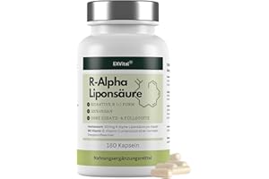 ‎EXVITAL EXVital® R-Alpha-Liponsäure, hochdosiert mit 300mg pro Kapsel, in natürlicher R-Form, 180 Kapseln, vegan & ohne Zusätze, laborgeprüft