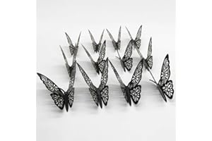 ‎CROSELYU croselyu 36 Stück 3D Hohl Schmetterling Dekoration Schmetterling Aufkleber Wandaufkleber Home Dekoration Kuchen Dekoration Ballon Dekoration Geschäft Dekoration (Schwarz)