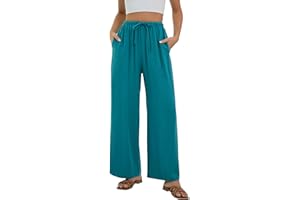 Stamain Pantaloni Cotone Lino Donna Estivi Pantaloni in Casual Ampi a Vita Alta Eleganti Pantaloni Larghi Leggeri da Spiaggia Comodi Pants con Tasche