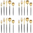 Matte Gold Silverware Set with black handle, Bysta 20-Piece Stainless Steel Flatware Set, Kitchen Utensil Set Service for 4, Tableware Cutlery Set for Home and Restaurant, Dishwasher Safe