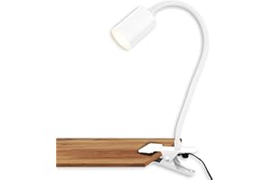 BRILONER - Schreibtischlampe mit Kabelschalter, Warmweiße Lichtfarbe, schwenkbar, Stecker, Leselampe, Klemmlampe, Klemmleuchte, Nachttischlampe, Leselicht Kinder, Bürolampe, 40cm hoch, Weiß