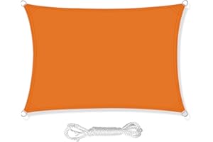 HEYOMART Sonnensegel Sonnenschutz inkl Befestigungsseile PES Polyester Wasserdicht 3 x 4m Rechteck Sonnensegel mit 98% UV Schutz für Draußen, Patio, Garten Terrasse Camping, Orange