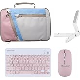 Microcase Samsung S10 FE Plus ile Uyumlu Tablet &Ccedil;anta+T&uuml;rk&ccedil;e Bluetooth Klavye +Mouse+ Standı - Pembe AL4382