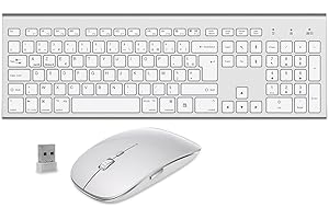 GALENMORO Ensemble Clavier Souris sans Fil - AZERTY 2.4G Clavier de Souris Pleine Taille Ergonomique Français Clavier pour PC/Laptop/Smart TV/MacBook/iMac, Windows/Mac OS - Blanc