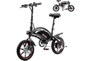 DYU Bicicleta Eléctrica Plegable,14 Pulgadas Portátil Bicicleta Eléctrica,Inteligente E-Bike con Asistencia de Pedal, 3 Modos de Conducción,Altura Ajustable,Portátil Compacta,Unisex Adulto