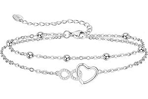 Jbniuay Fußkettchen für Damen 925 Sterling Silber - Infinity Herz Fußkette - Damen Fußkettchen - Fußkette Verstellbare 23+5cm - Geschenke für Frauen/Mädchen/mama/mutter
