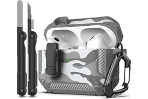 RFUNGUANGO AirPods Pro 2nd custodia protettiva con kit di pulizia, custodia protettiva militare a guscio duro con serratura per custodia AirPod Pro (2023/2022/2019),Grigio mimetico