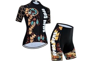 SUDUSUDO Donne Abbigliamento Manica Corta Ciclismo Set, Maglia Ciclismo Donna con Salopette Ciclismo, Tuta da Bicicletta Estiva Traspirante Asciugatura Veloce Manica Corta + 20D Gel Cuscino