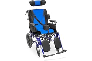 QUIRUMED Chaise roulante neurologique, Largeur Assise 46 cm, Extensible, Aluminium, Pliable, Freins à poignée, Anticool, Harnais de Fixation, Tête réglable, pour Personnes âgées