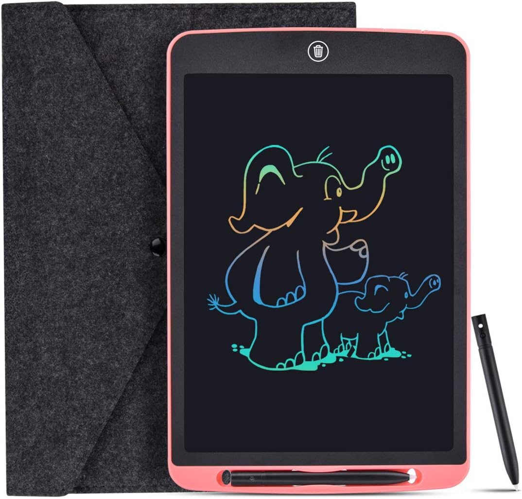 LCD Writing Tablet, 12 Inch Colorful Digital ewriter Electronic Graphics Tablet Portable Board Drawing Tablet Pad for Kids Adults Home School Office (pink-12")