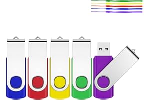 JEVDES 2GB USB Memory Stick 5 Pack USB Stick Flash Drive USB 2.0 Pen Drive Swivel Design Thumb Drive for Data Storage Zip Drive Jump Drive with LED Light (5 Colors)