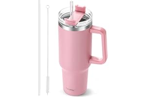 TaroKitc 1.18 l / 40 oz Thermobecher mit Griff und Strohhalm, Doppelwandige Edelstahl-Vakuum-Isolierflasche mit Deckel und Strohhalm, Reisekaffeebecher für Heiß-/Kaltgetränke