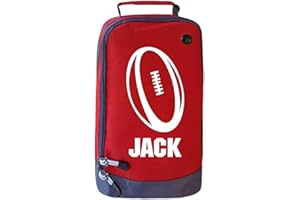 ABSOLUTELY TOP Childrens Personalised Sport Rugby Ball Boot Bag Sports Boots PE Kit Gift, Hot Lava Red/White Print