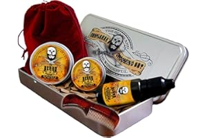 THE BEARD AND THE WONDERFUL Metal Tin Packed Beard Grooming Kit for Men - Set of 6 Pieces with Premium Care Essentials - Beard Wax, Beard Balm, Beard Oil, Beard Comb with Gift Bag - Whiskey on the Rocks Scent
