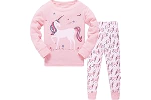 LitBud Navidad Pijamas de Las niñas pequeñas 100% algodón Jirafa Ropa de Dormir Pijama de Manga Larga pjs Conjunto para niños Talla 1 a 7 años Rosa
