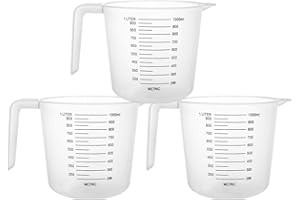 ASelected 3pk Plastic Measuring Jugs 1 Litre, Clear Measuring Cup with Handle Plastic Jugs with Easy-to-Read Measurements for Kitchen Baking with Measuring Scale Easy Pour