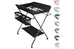 OHMG Fasciatoio Pieghevole Fasciatoio Portatile con Cintura di Sicurezza e Scomparti Portaoggetti,Tavolo Cambio Pannolini Multifunzionale Portatile per Bagnetto Neonati,4 ruotes