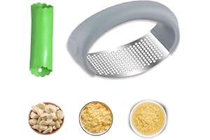 Xiujuers Knoblauchpresse Wippe Edelstahl, Stainless Steel Garlic Press mit Knoblauchschäler, Garlic Press Rocker, Knoblauchwippe Aus Rostfreiem Edelstahl, Knoblauchpresse Rocker, Einfache Reinigung