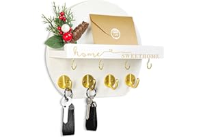 DXIUNOVE Porta Chiavi Da Muro Con Fiori Secchi in Legno Orbicolare per Ingressi, Ripostigli, Corridoi, Cucine e Uffici (Bianco)