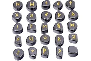 KYEYGWO Hematite Witches Runes Set, Rune Stones with Engraved Elder Futhark Runic Alphabet for Divination Meditation Healing
