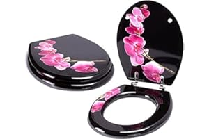 MSV WC Sitz Toilettendeckel MDF Holzkern „Lanyu Black“ Scharniere aus Edelstahl - hochwertige und stabile Qualität