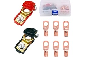 HUAZIZ 1 Pair Terminal de Batería de CocheLiberación Rápida Bornes Bateria Coche 12V Conector de Batería Positivo y Negativo Battery Abrazadera con 6 Anillo de Cobre