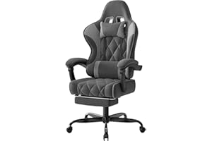 Devoko Fabric Gaming Chair for Adults with Footrest – Ergonomic Reclining Computer Desk Chair with Pocket Spring Cushion, Headrest & Massage Lumbar Support, Dark Grey, for Home Office