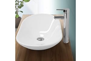 ECD Germany Lavabo Salle de Bain - 640x365 mm - en Céramique - Ovale - Blanc - Lave-Mains Évier - Lavabo Vasque à Poser sur Meuble - Design Moderne