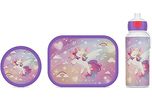 Mepal - Set de Almuerzo Campus - Fiambrera para Niños con Botella Pop-up, Fiambrera y Cajita para fruta - Set de Almuerzo para el Colegio o para Llevar - Sin BPA - 400 + 750 + 300 ml - Unicorn Glow