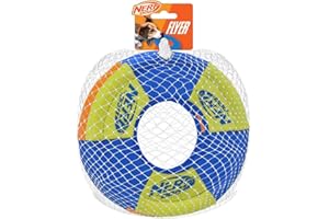 Nerf Dog Toss and Tug Ring zabawka dla psa, latający dysk, lekka, trwała i wodoodporna, średnica 22 cm, dla ras średnich/średnich, dwupak, zielony i pomarańczowy