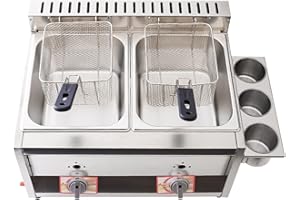 Deep Fryer Friggitrice a Gas a Doppia bombola da 20 Litri, friggitrice a Gas Professionale in Acciaio Inossidabile con Paletta per cestello per friggitrice da Cucina per Cucinare per la Famiglia