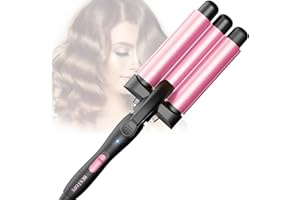 BESTOPE PRO Fer à friser 3 barils Beach Waves – Fer à friser ondulé réglable à chauffage rapide pour cheveux longs et courts, rose